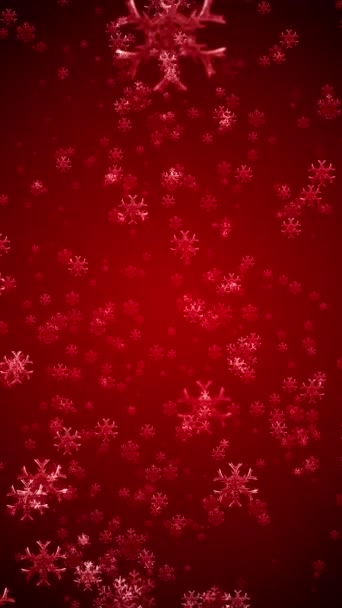 飘落的雪花在红色背景上的垂直视频动画 摘要移动背景 无缝圈 圣诞节和假期的概念 — 图库视频影像