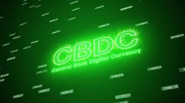 CBDC anahtar sözcüğünün video animasyonu - merkez bankası dijital para birimi koyu soyut bir arka plan - iş konsepti.