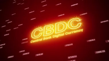 CBDC anahtar kelimesinin video animasyonu - merkez bankası dijital para birimi koyu soyut bir arkaplan - iş konsepti.