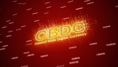 CBDC anahtar sözcüğünün çizimi - merkez bankası dijital para birimi koyu soyut bir arka planda - iş konsepti.