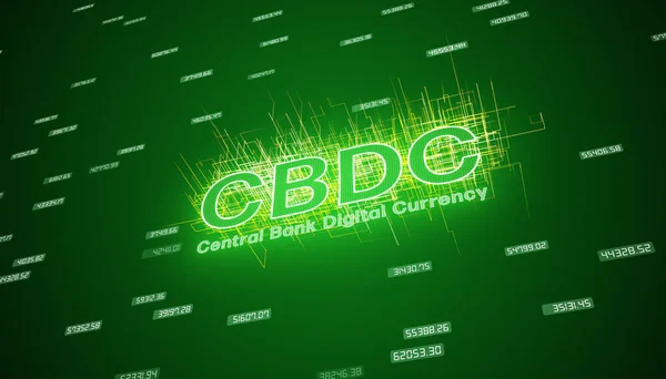 stock image Illustation of the keyword CBDC - central bank digital currency in green on a dark abstract background - business concept.