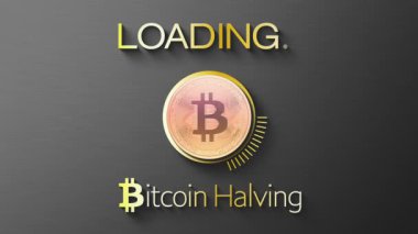 Bitcoin yarıya indirme için bir yükleme çubuğunun video animasyonu - BTC şifreleme madeni para ikiye bölündü. Bitcoin kripto para birimi madenciliği için ödül 2024 konseptinde yarı yarıya azaltıldı.