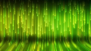 Zemini yansıtan yeşil ve sarı renkli parlayan neon çizgilerin video animasyonu - soyut arkaplan.