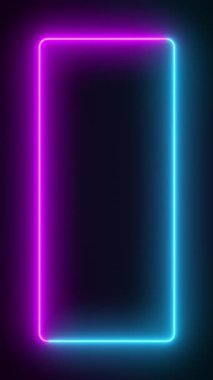 Mavi ve mor renkte parlayan neon dikdörtgenlerin video animasyonu - soyut arkaplan - dikey görüntü
