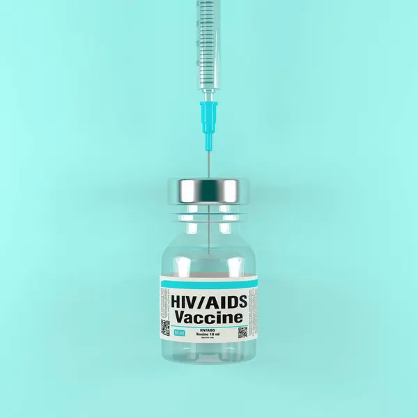 stock image 3d rendering of fictional HIV - AIDS vaccine doses and syringe on green background - HIV - AIDS vaccine.