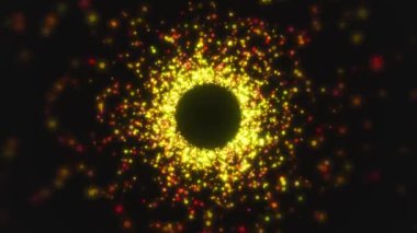 Karanlık bir arkaplanda kırmızı ve sarı parçacıkların video animasyonu - soyut arkaplan.