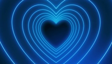 Koyu arkaplanda neon mavisi renkte pek çok kalbin çizimi - soyut arkaplan.