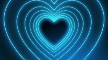 Koyu arkaplanda neon mavisi olan birçok kalbin video animasyonu - soyut arkaplan - kusursuz döngü.