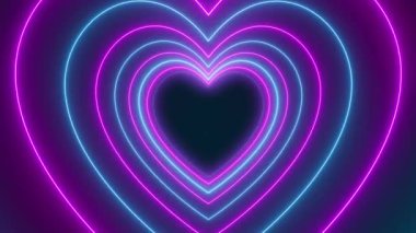 Koyu arkaplanda neon mavisi ve neon mavisi renkte birçok kalbin video animasyonu - soyut arkaplan - pürüzsüz döngü.