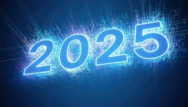 İllüstrasyon - 2025 sayılı soyut neon ışığı - yeni yılı temsil ediyor - tatil konsepti.