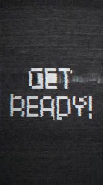 Gürültülü bir televizyon ekranının dikey video animasyonu ve mesaj hazır - soyut arkaplan.