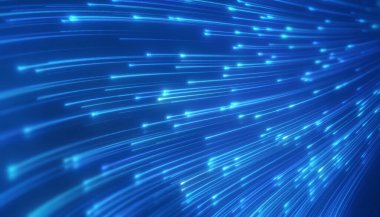 Döşemeyi yansıtan mavi renkte parlayan neon çizgilerin çizimi - soyut arkaplan.