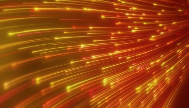 Yansıyan zeminde kırmızı ve sarı renkli parlak neon çizgilerin çizimi - soyut arkaplan.