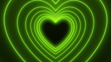 Koyu arkaplanda neon yeşili olan birçok kalbin video animasyonu - soyut arkaplan - kusursuz döngü.