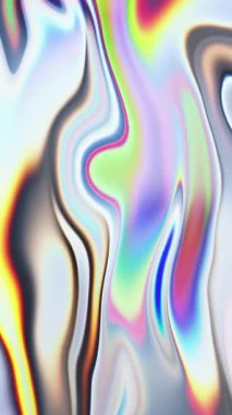 Renk gradyanı olan bir holografik neon folyonun dikey video animasyonu. Soyut, sıvı, organik arka plan - holografik folyo - dikişsiz döngü.