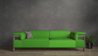 Modern iç plan, oturma odası, İskandinav tarzı modern oda - modern mimari - modern mimari - yeşil kanepeli siyah bir duvar..