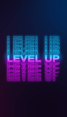 Koyu arkaplan üzerinde neon mavisi ve neon mavisi ile başlığın dikey illüstrasyonu - oyun için uygundur.