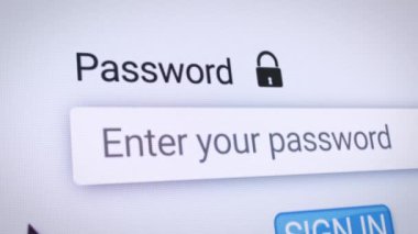 İnternet tarayıcısındaki bir web sitesinin giriş sayfasında bir parolayı form alanına girmenin video animasyonu. Şifre giriliyor - pin kodu.