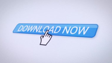 Mavi indirme düğmesi olan bir web sitesinin video animasyonu. Verilerin indirilmesiyle ilgili bilgileri gösteren bir bilgisayar monitörü.