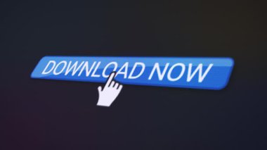 Mavi indirme düğmesi olan bir web sitesinin video animasyonu. Verilerin indirilmesiyle ilgili bilgileri gösteren bir bilgisayar monitörü.