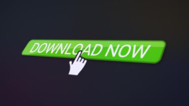 Yeşil indirme düğmesi olan bir web sitesinin video animasyonu. Verilerin indirilmesiyle ilgili bilgileri gösteren bir bilgisayar monitörü.