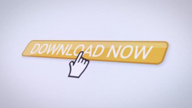 Portakal indirme düğmesi olan bir web sitesinin video animasyonu. Verilerin indirilmesiyle ilgili bilgileri gösteren bir bilgisayar monitörü.