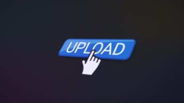 Mavi yükleme düğmesi olan bir web sitesinin video animasyonu. Verilerin yüklenmesiyle ilgili bilgileri gösteren bir bilgisayar monitörü.