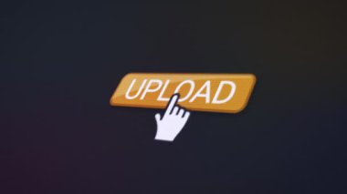 Turuncu yükleme düğmesi olan bir web sitesinin video animasyonu. Verilerin yüklenmesiyle ilgili bilgileri gösteren bir bilgisayar monitörü.