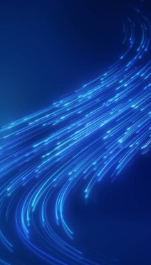 Döşemeyi yansıtan mavi renkte parlayan neon çizgilerin dikey çizimi - soyut arkaplan.