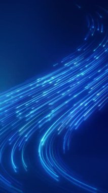 Döşemeyi yansıtan mavi renkli parlayan neon çizgilerin dikey video animasyonu - soyut arkaplan.