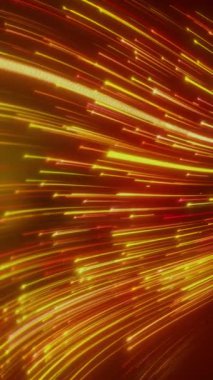 Zemini yansıtan kırmızı ve sarı renkli parlayan neon çizgilerin dikey video animasyonu - soyut arkaplan.