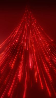 Döşemeyi yansıtan kırmızı renkte parlayan neon çizgilerin dikey çizimi - soyut arkaplan.