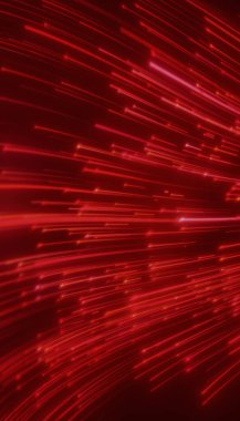Döşemeyi yansıtan kırmızı renkte parlayan neon çizgilerin dikey çizimi - soyut arkaplan.