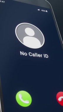 İsimsiz aramalara cevap vermenin tehlikelerini açıklayan telefonlu bir akıllı telefonun dikey video animasyonu..