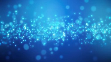 Mavi ışık parçacıklarının video animasyonu mavi üzerine bokeh, koyu arkaplan - pürüzsüz döngü - tatil kavramı.