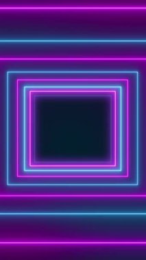 Mavi ve mor neon küplere sahip soyut parlayan hareket tasarımının dikey video animasyonu - soyut arkaplan - kusursuz döngü.