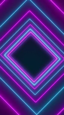 Mavi ve mor neon küplere sahip soyut parlayan hareket tasarımının dikey video animasyonu - soyut arkaplan - kusursuz döngü.