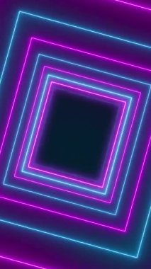 Mavi ve mor neon küplere sahip soyut parlayan hareket tasarımının dikey video animasyonu - soyut arkaplan - kusursuz döngü.