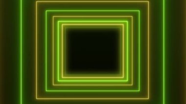 Yeşil ve sarı neon küplere sahip soyut parlayan hareket tasarımının video animasyonu - soyut arkaplan - kusursuz döngü.