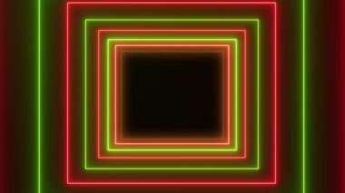 Yeşil ve kırmızı neon küplere sahip soyut parlayan hareket tasarımının video animasyonu - soyut arkaplan - pürüzsüz döngü.