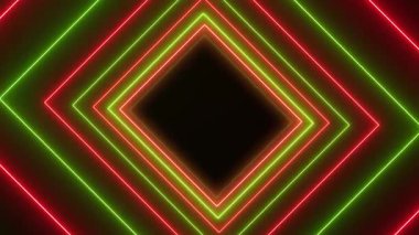 Yeşil ve kırmızı neon küplere sahip soyut parlayan hareket tasarımının video animasyonu - soyut arkaplan - pürüzsüz döngü.