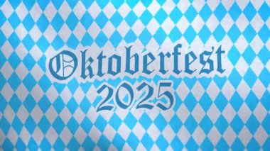 Oktoberfest 2025 harfli Bavyera bayrağının video animasyonu - elmas desenli Bavyera bayrağı - kusursuz döngü.