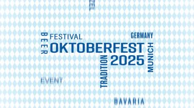 Münih (Almanya) 'da 2025 Ekim Festivali konulu bir kelime bulutunun video animasyonu - çeşitli terimler, anahtar kelimeler - kusursuz döngü - ticari kavram.