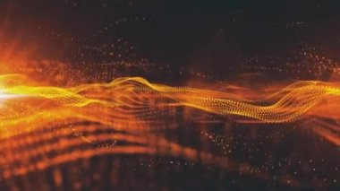 Parçacıkların olduğu, dalgaların ve parçacıkların 4k içinde canlandırıldığı soyut altın arkaplan