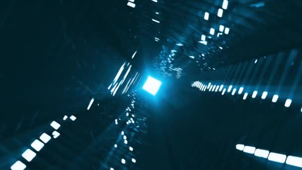 Túnel Abstrato Digital Com Reflexão Brilho Azul — Vídeo de Stock
