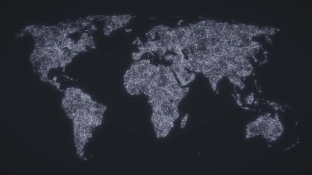 세계적인 기술과 네트워크를 상징하는 플렉서스와 연결된 지도를 애니메이션 배경과 인포그래픽에 — 비디오
