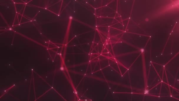 Tech Linhas Brilhantes Vermelhas Com Pontos Triângulos Plexo Fundo Abstrato — Vídeo de Stock