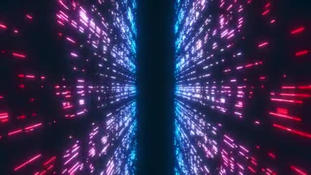 Technologie Tunnel Rood Blauwe Lijnen Gloeiend Gegevensoverdracht Abstractie Achtergrond Animatie — Stockvideo