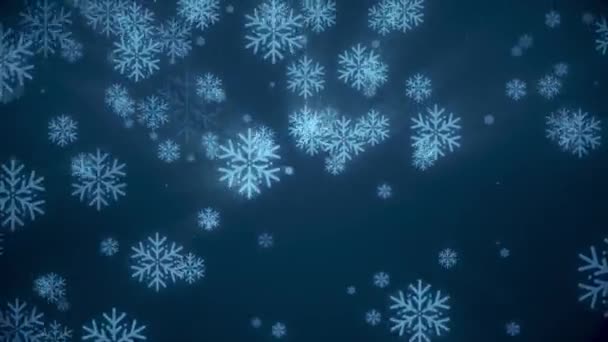 Copos Nieve Brillantes Cayendo Rápidamente Hacia Abajo Con Luces Brillantes — Vídeos de Stock