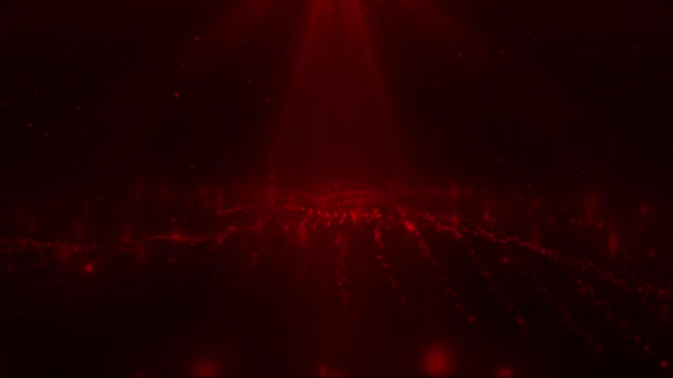 Fondo Rojo Épico Ondas Partículas Los Rayos Luz Crean Formas — Vídeos de Stock